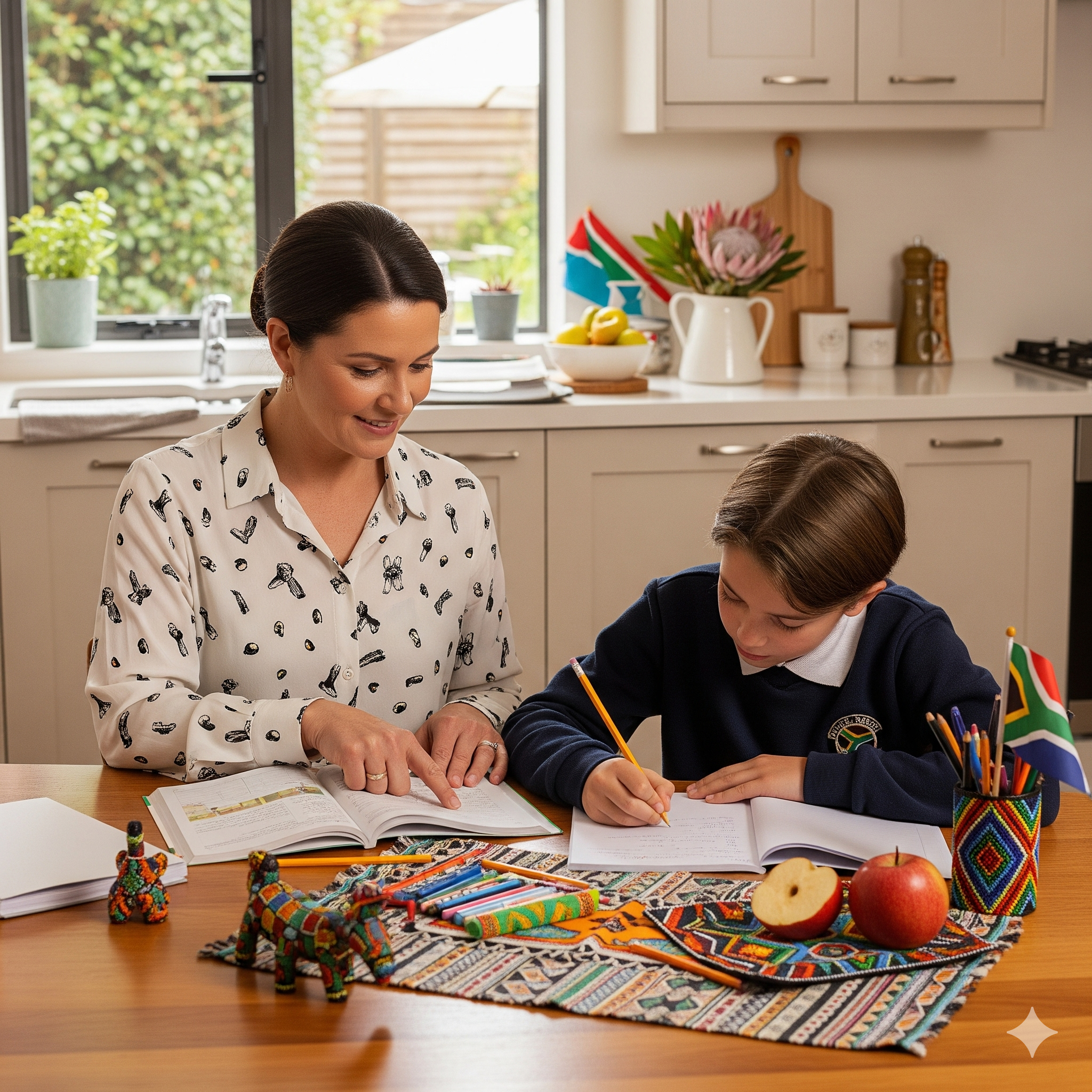 Nanny helping child with homework